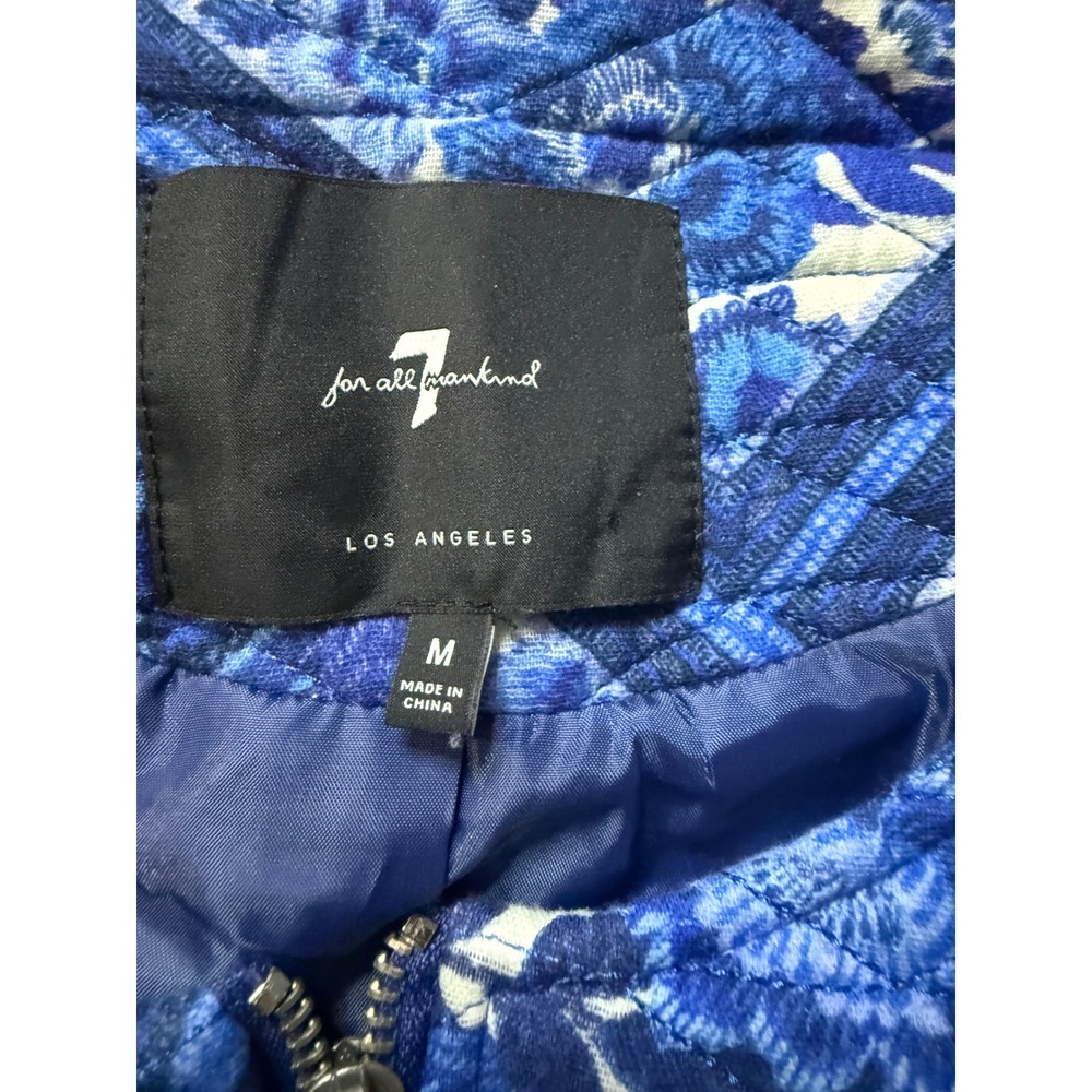 7 For All Mankind Blue Floral Quilted Cropped Zip Jacket Womens Medium coquette - Picture 2 of 6
